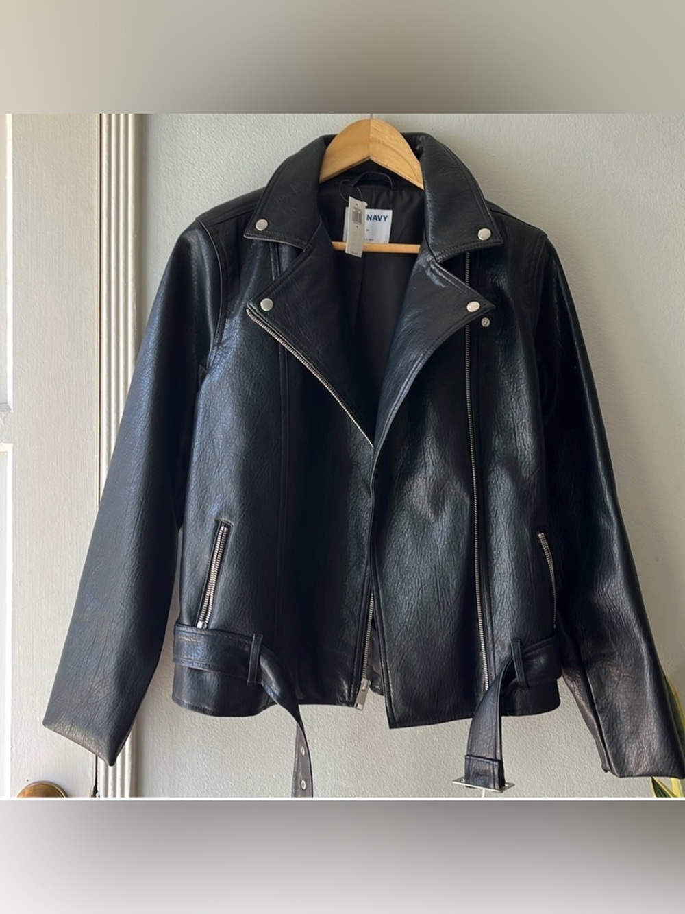 NWT•ON•Black Faux Leather Motorcycle Jacket• Sz Small
